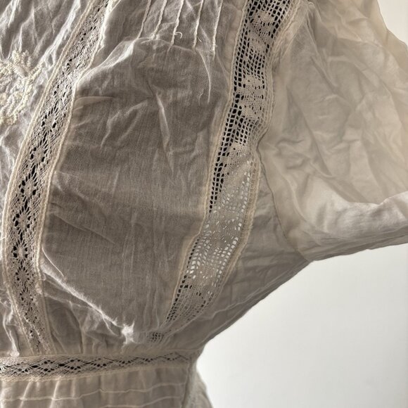 FREE PEOPLE Victorian Waisted Mini Dress Size 6 Boho Cottagecore Prairie Coastal - Picture 8 of 16